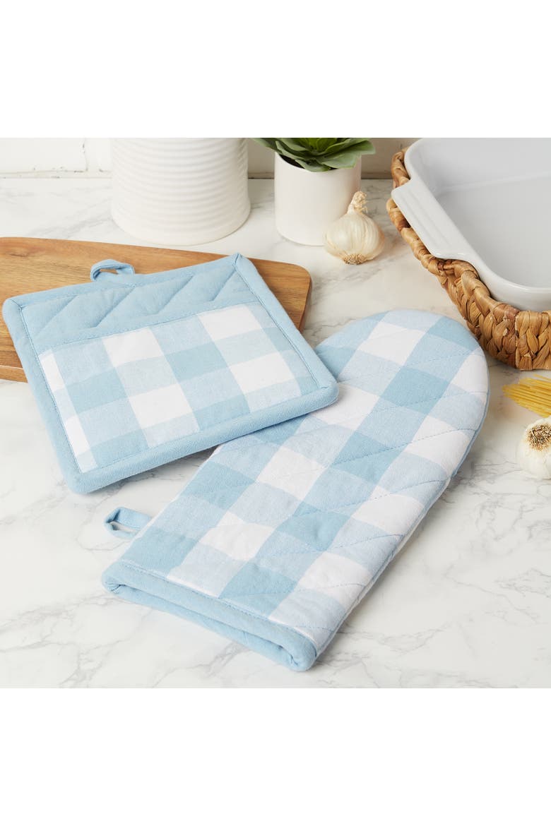 Light Blue Buffalo Check Oven Mitt & Potholder Set, Alternate, color, Light Blue