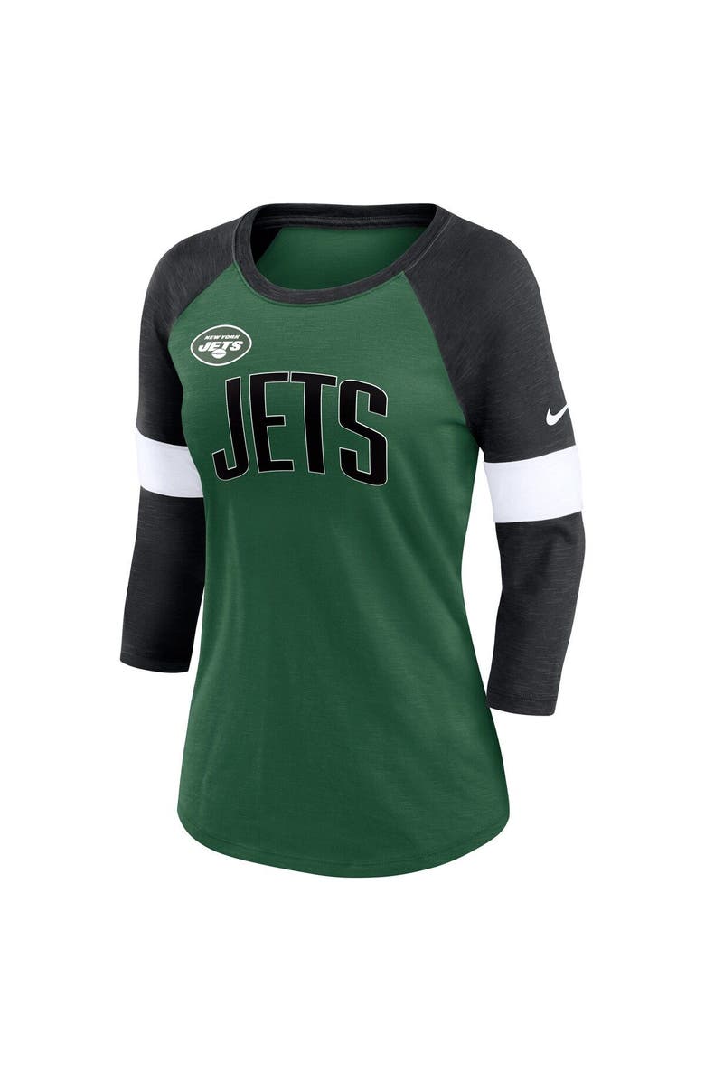 Nike Women's Nike New York Jets Heather Green/Heather Black Football Pride Raglan 3/4-Sleeve T-Shirt, Alternate, color, Heather Green