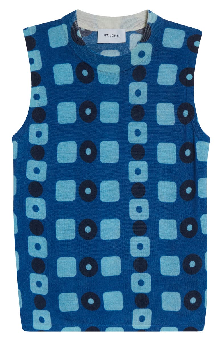 ST. JOHN Geo Print Wool Shell, Alternate, color, Cobalt Classic Beige