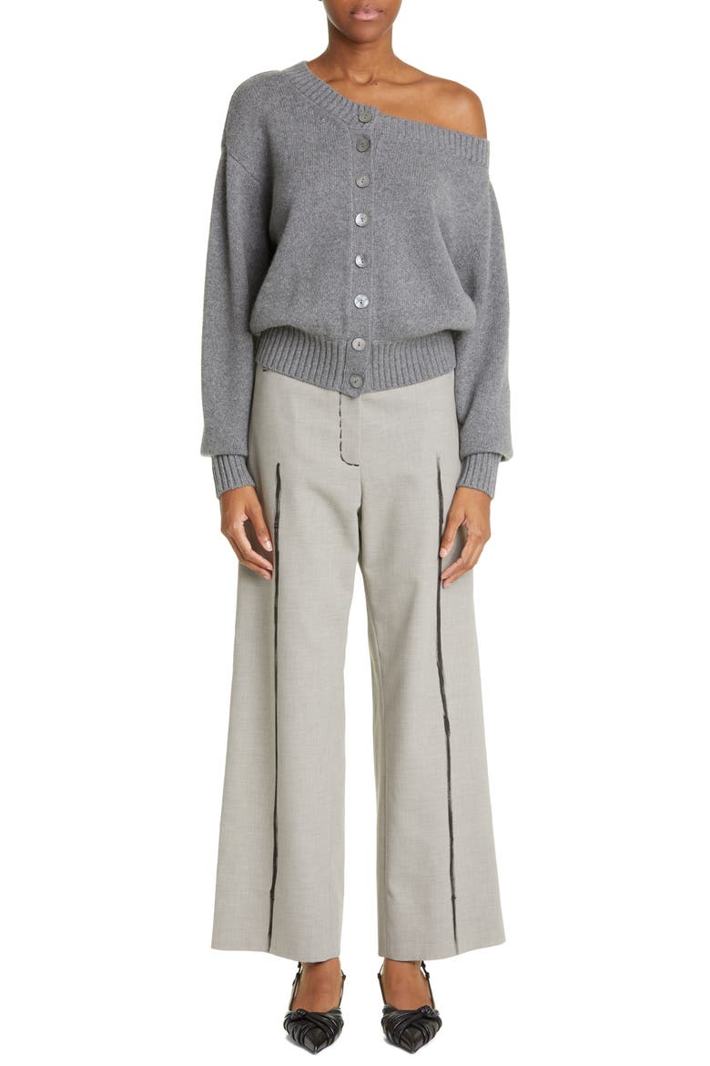 Agnes One-Shoulder Cashmere Cardigan, Alternate, color, GREY