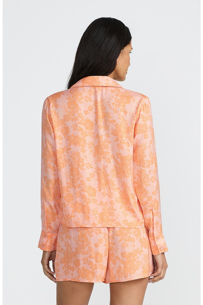 Plus Size Matte Satin 2 Piece Pajama Set - Long Sleeve Top and Shorts, Alternate, color, Orange Mist Romantic Floral
