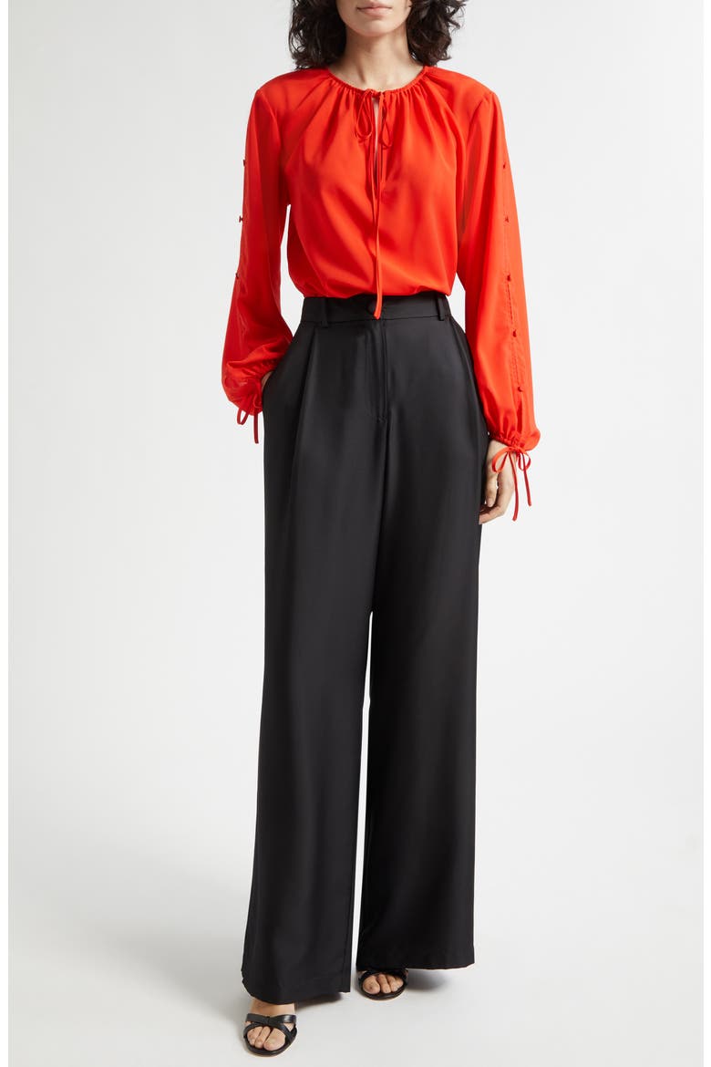 Oletta Button Long Sleeve Tie Cuff Top, Alternate, color, TOMATO