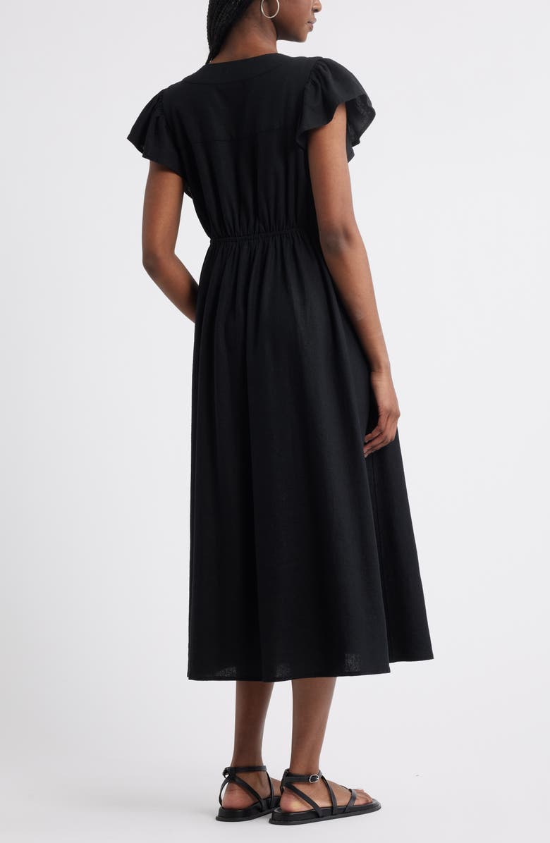 Treasure & Bond Short Sleeve Button Down Linen Blend Midi Dress, Alternate, color, 