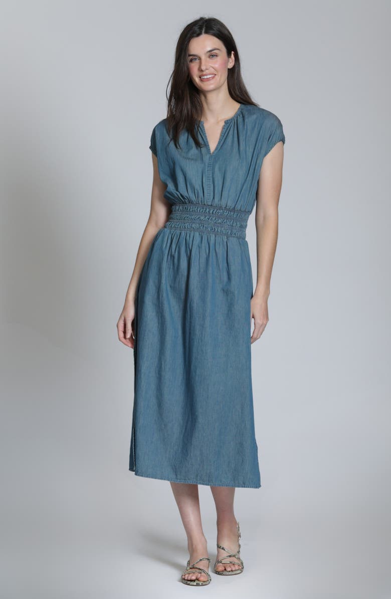 APNY Smocked Waist Denim Midi Dress, Alternate, color, 