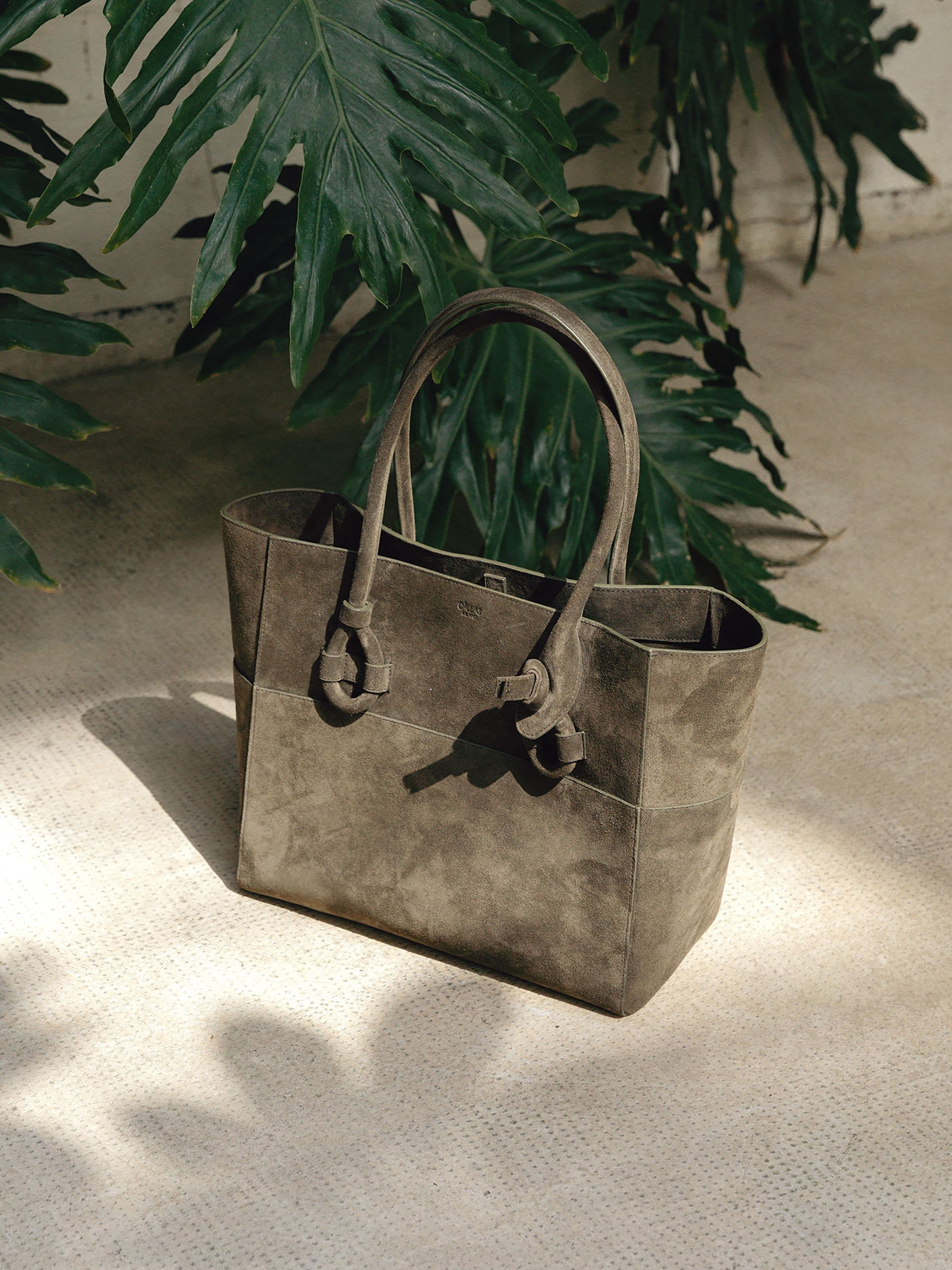 Large East / West Tote Bag Suede, Alternate, color, Olive Green