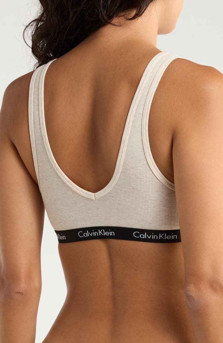 Calvin Klein Lightly Lined Rib Logo Bralette, Alternate, color, Oatmeal Heather