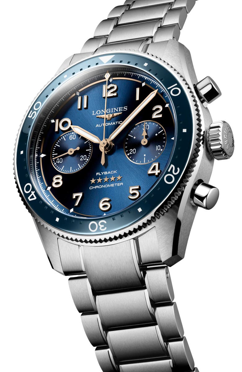Longines Spirit Flyback Chronograph Bracelet Watch, 42mm, Alternate, color, Blue