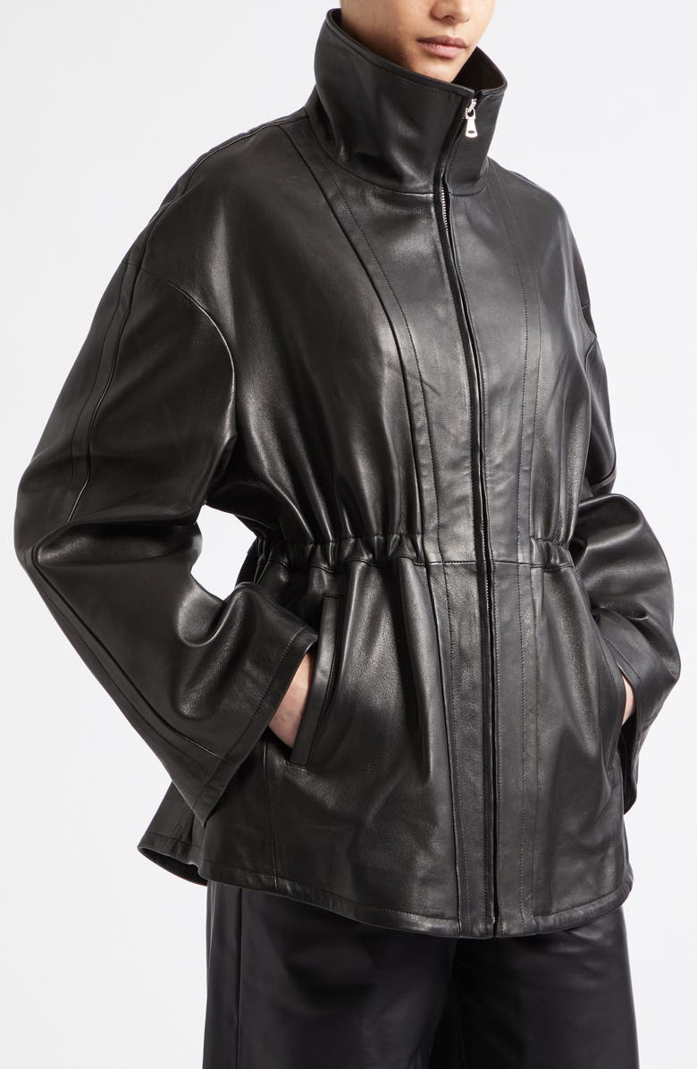 NOUR HAMMOUR Passage Relaxed Fit Leather Jacket, Alternate, color, Noir Classique