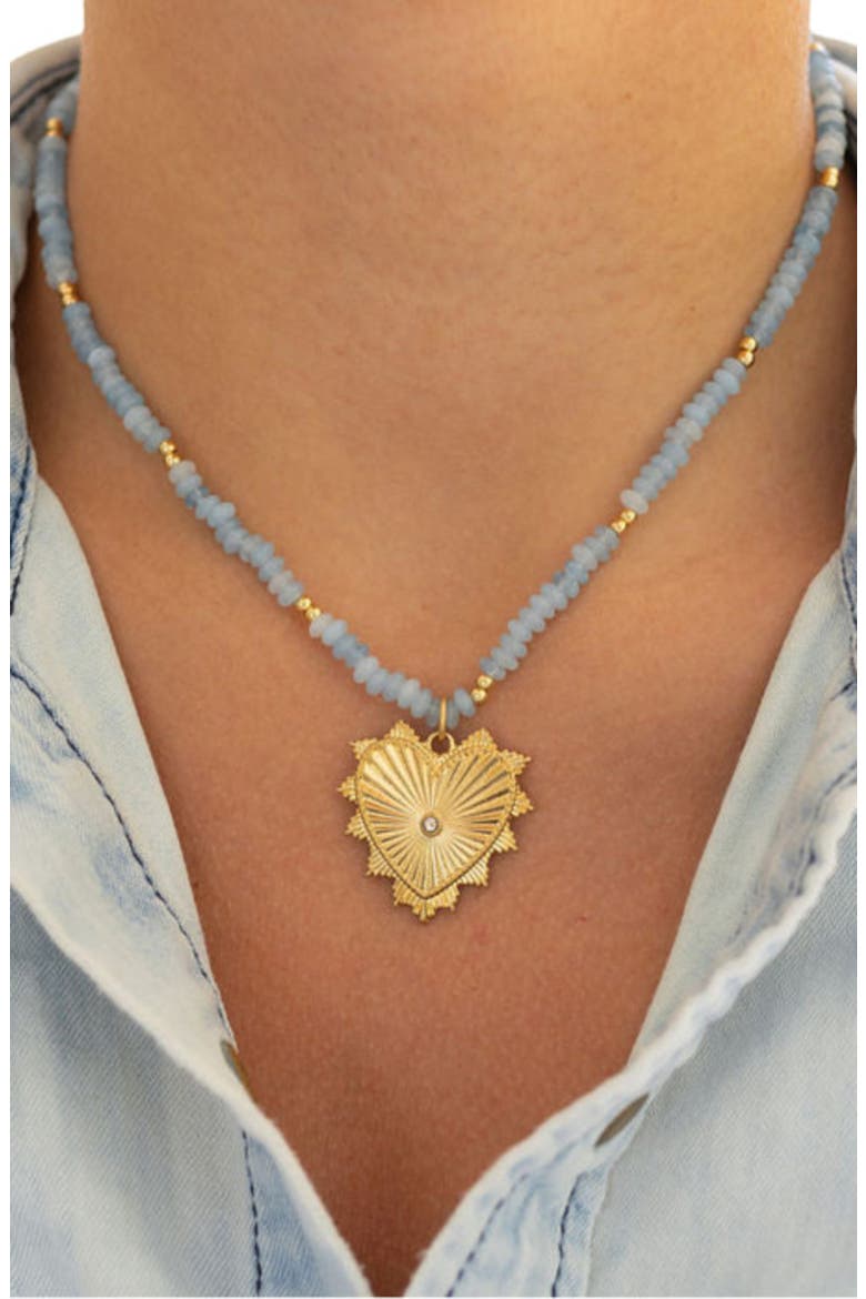 Ocean Love and Heart Necklace, Alternate, color, Blue