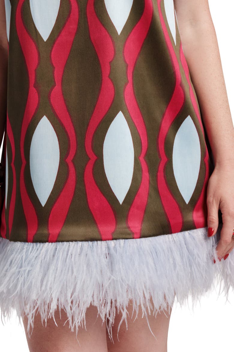 Darcy Shift Dress w/Feathers, Alternate, color, Red/Olive/Light Blue