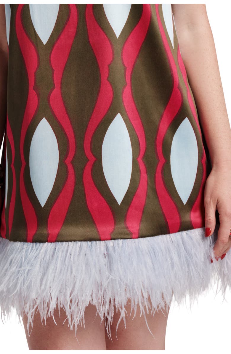 Frances Valentine Darcy Shift Dress w/Feathers, Alternate, color, Red/Olive/Light Blue