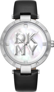 DKNY Three Hand Quartz Leather Strap Watch, 38mm