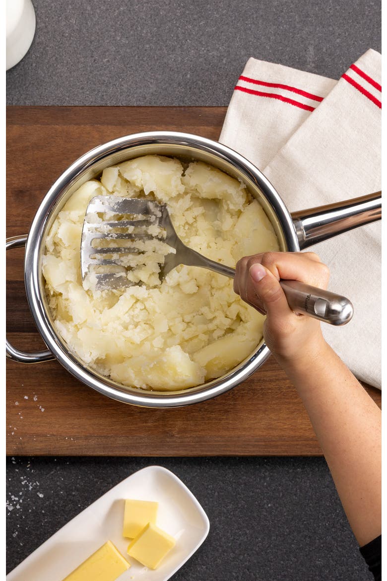 Essential™potato masher, Alternate, color, Metallic Silver