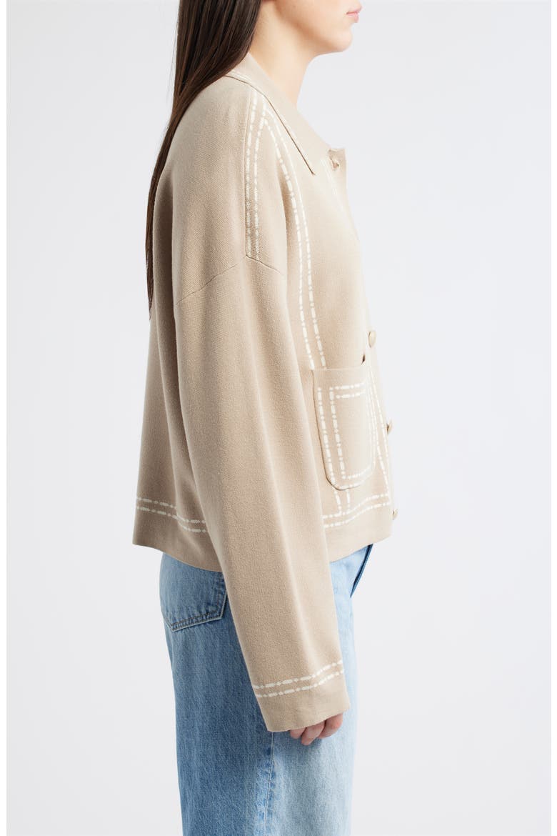 Dot Stripe Collar Cardigan, Alternate, color, STONE/ OFF WHITE