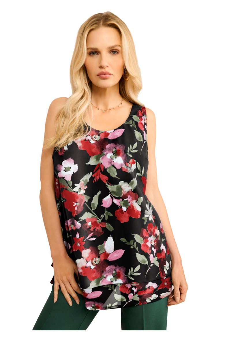 Double Layer Georgette Tank Top, Main, color, BLACK FLORAL CLUSTER
