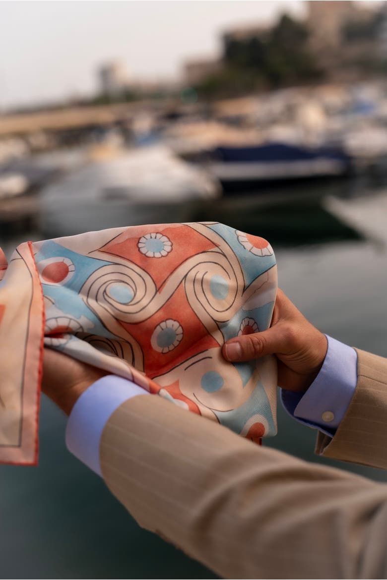 Prato - Silk Pocket Square for Men, Alternate, color, Tangerine