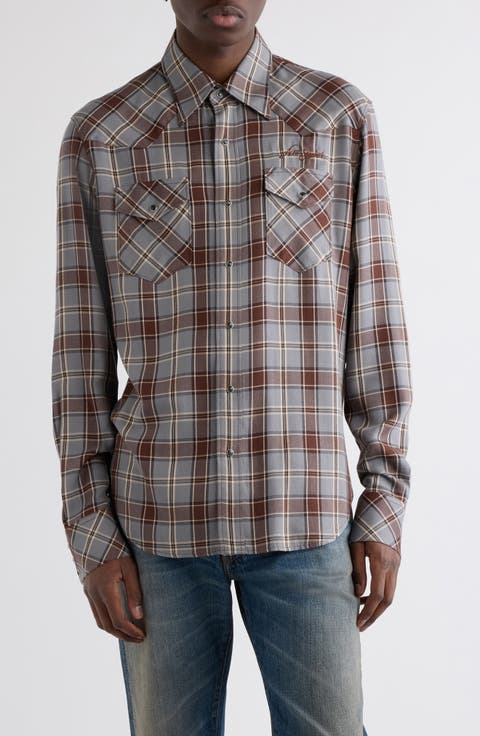 Surrow Embroidered Logo Plaid Flannel Western Shirt