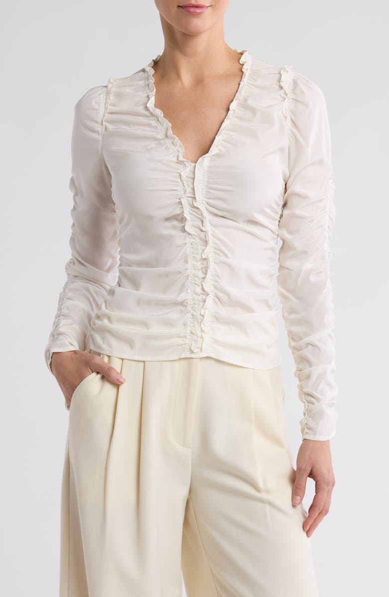 A.L.C. Beckett Shirred Long Sleeve Silk Blend Top, Main, color,