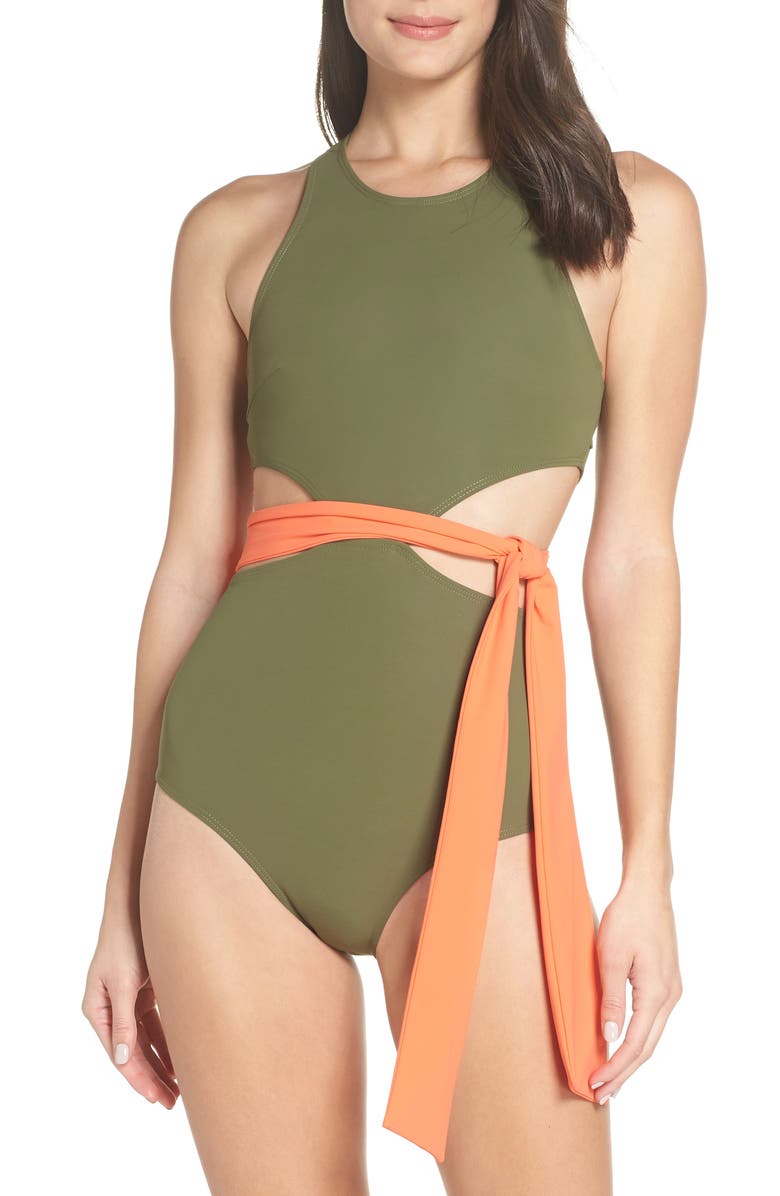 Flagpole Lynn One-Piece Sash Swimsuit, Main, color,