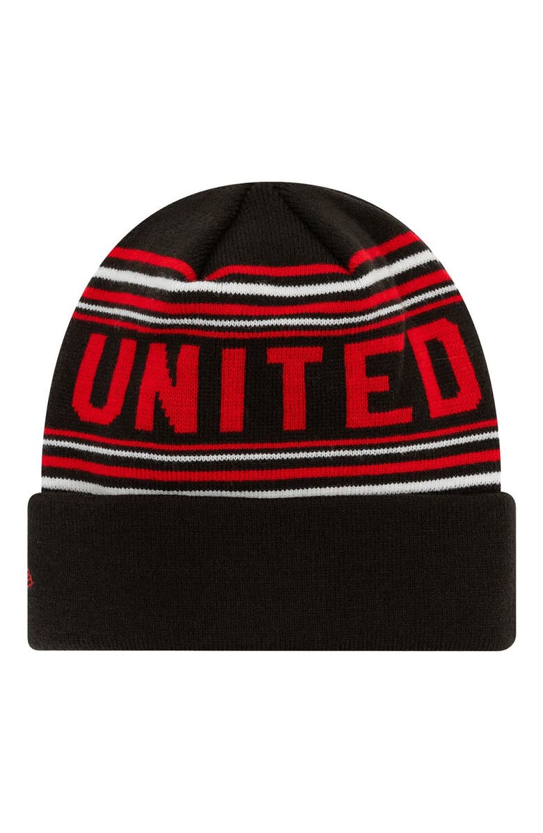 New Era Men's New Era  Black Manchester United Stripe Cuffed Knit Hat, Alternate, color, 