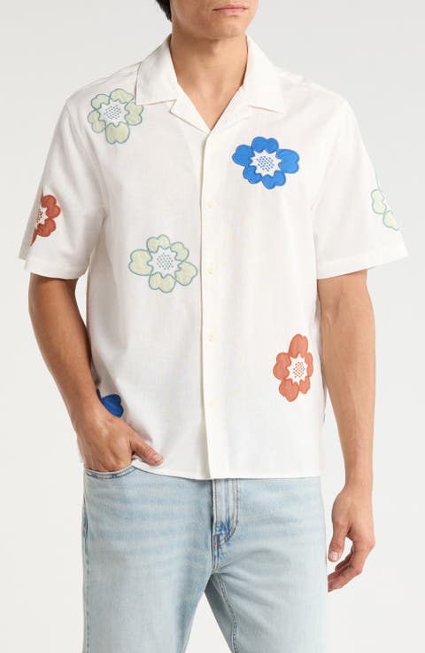 Didicot Floral Appliqué Cotton & Linen Camp Shirt