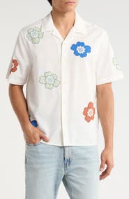 Wax London Didcot Floral Appliqué Cotton & Linen Camp Shirt