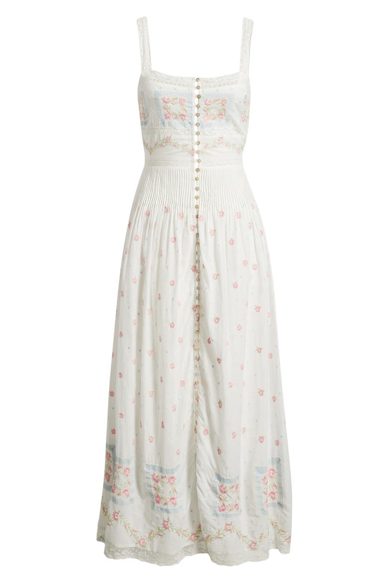 Cerys Floral Lace Detail Cotton Maxi Dress, Alternate, color, OPTIC WHITE