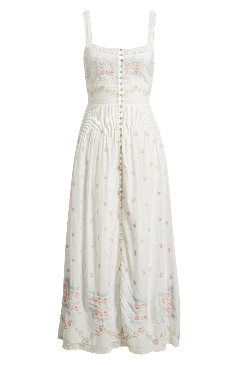 LoveShackFancy Cerys Floral Lace Detail Cotton Maxi Dress, Alternate, color, Optic White