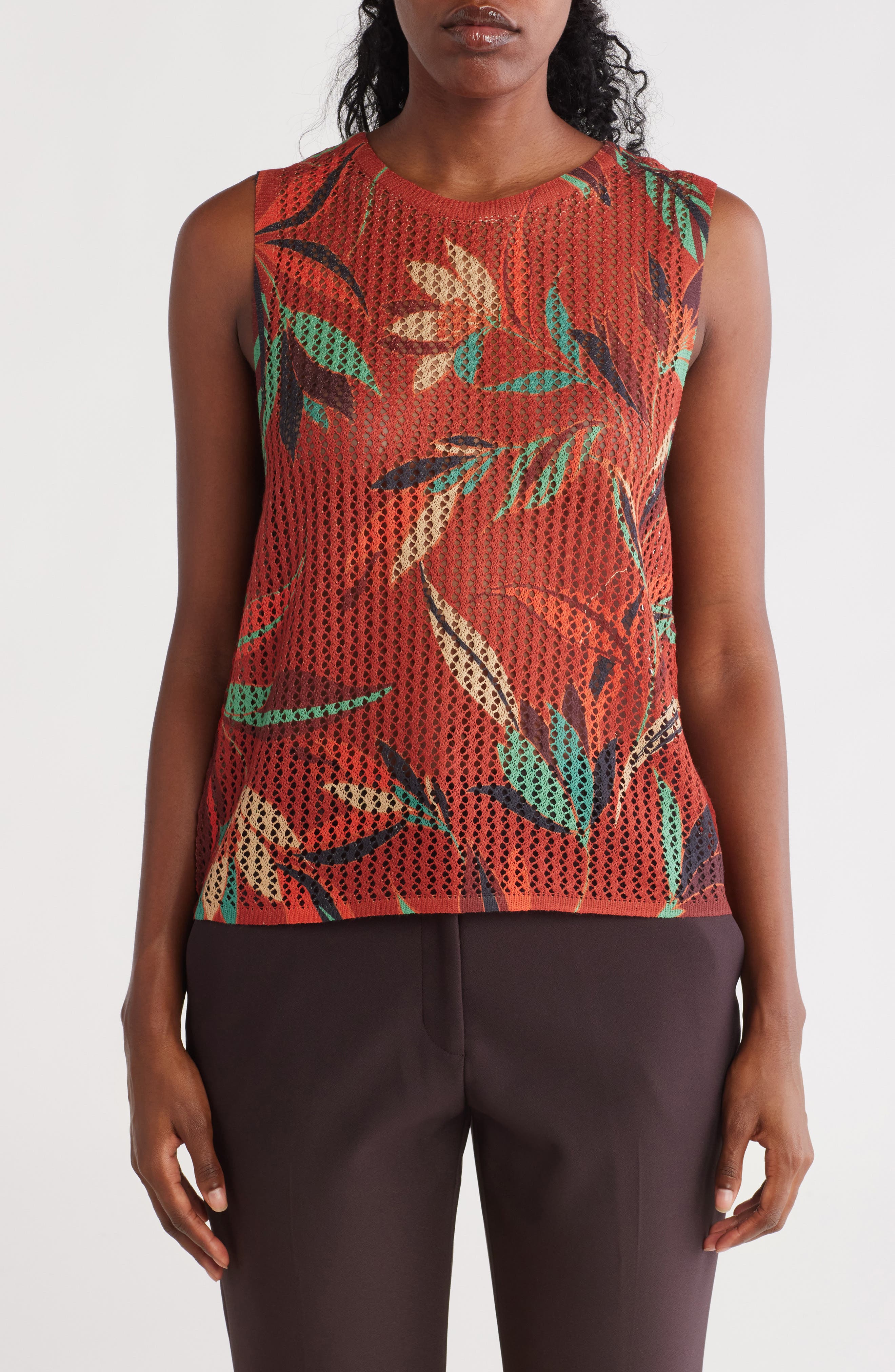 Daniel Rainn Floral Open Knit Sleeveless Sweater