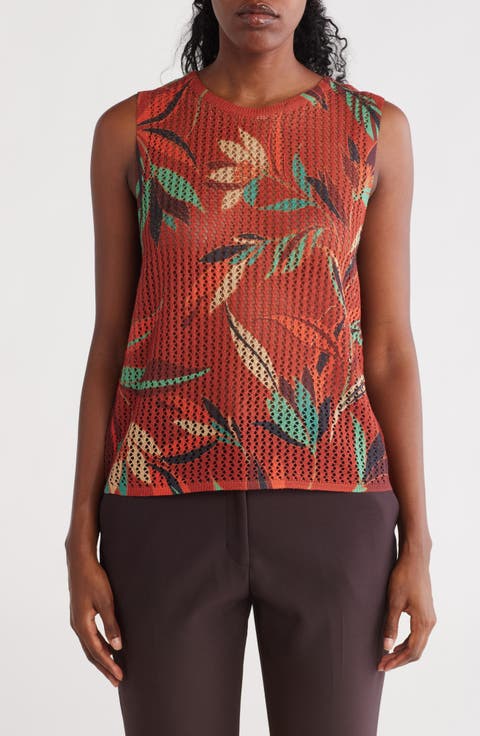 Floral Open Knit Sleeveless Sweater