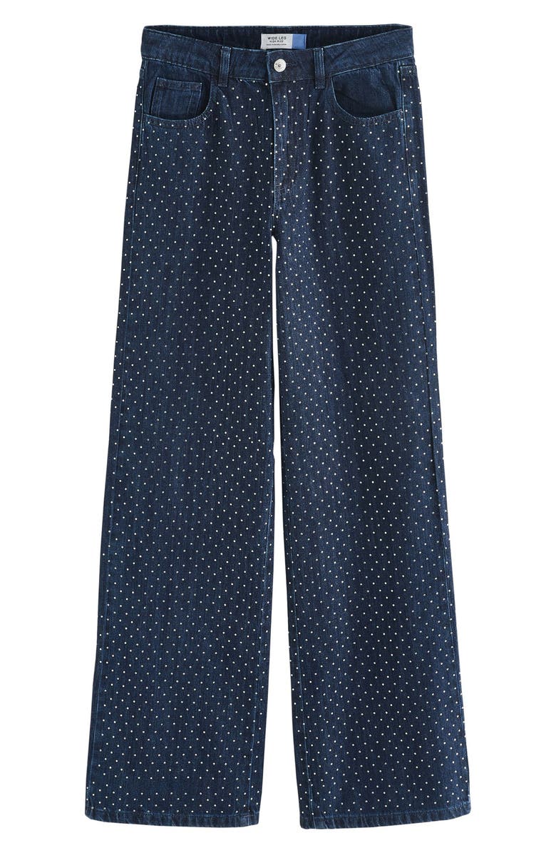 NEXT Hot Fix Diamante High Waist Straight Leg Jeans, Main, color, Blue