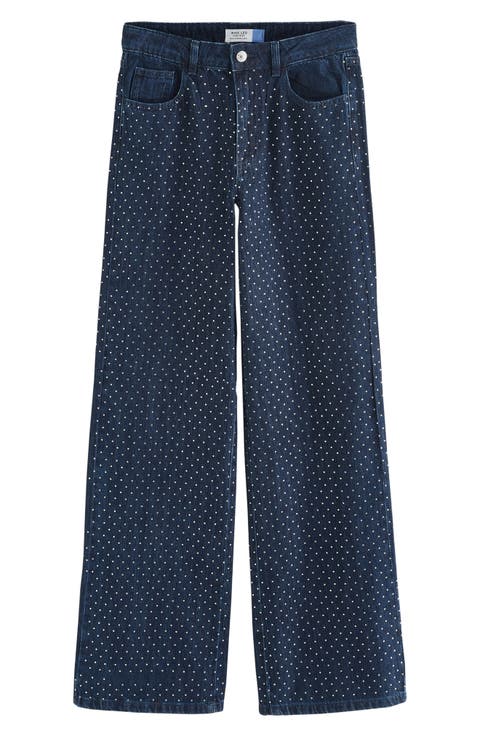 Hot Fix Diamante High Waist Straight Leg Jeans