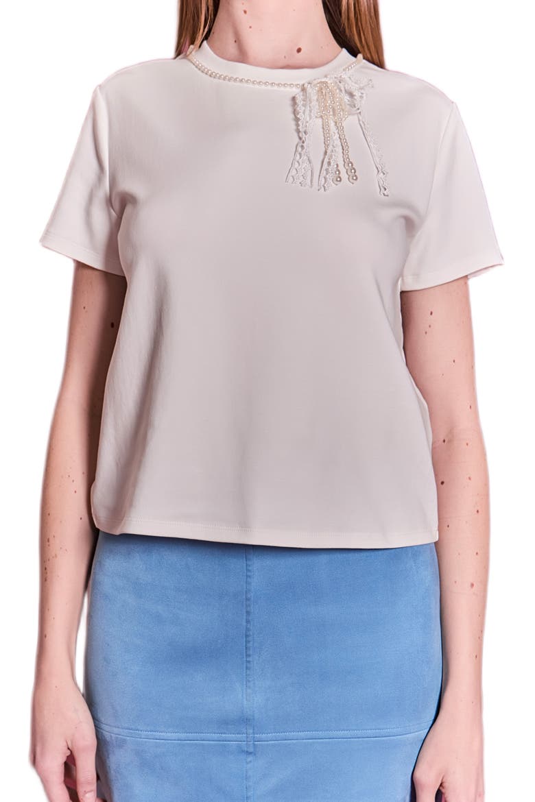 Imitation Pearl Trim Top, Main, color, WHITE