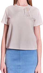 English Factory Imitation Pearl Trim Top