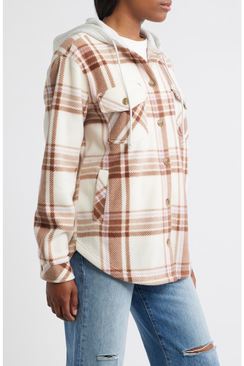 Hooded Fleece Shacket, Alternate, color, BROWN PINK