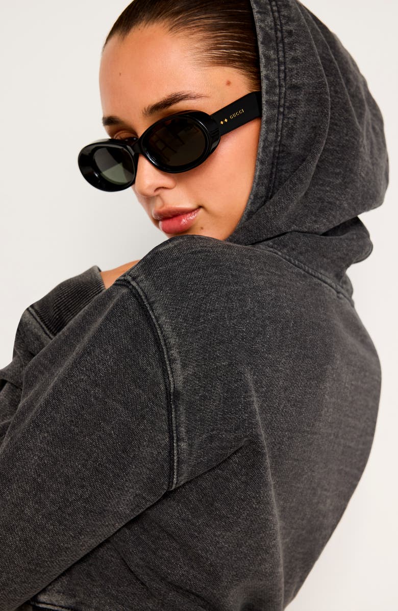 Good American Jeanius Shrunken French Terry Zip Hoodie, Alternate, color, Black322