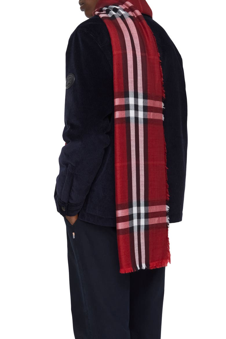 Reversible Medium Check Wool & Silk Scarf, Alternate, color, OXBLOOD RED / POST