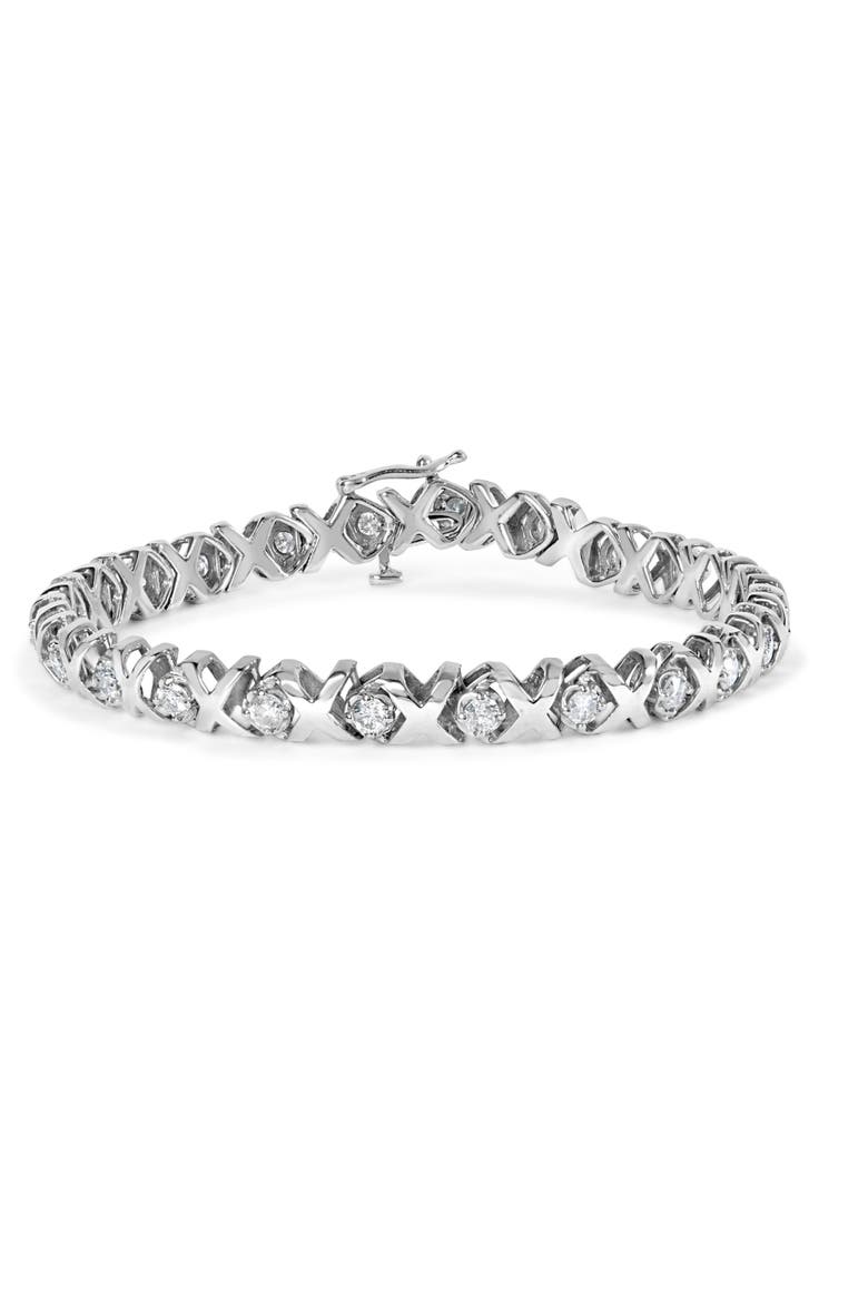 10k White Gold 2.00 Cttw Round-Cut Diamond "XO XO" Link Bracelet, Main, color, White