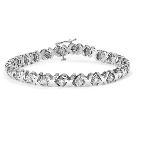 10k White Gold 2.00 Cttw Round-Cut Diamond "XO XO" Link Bracelet
