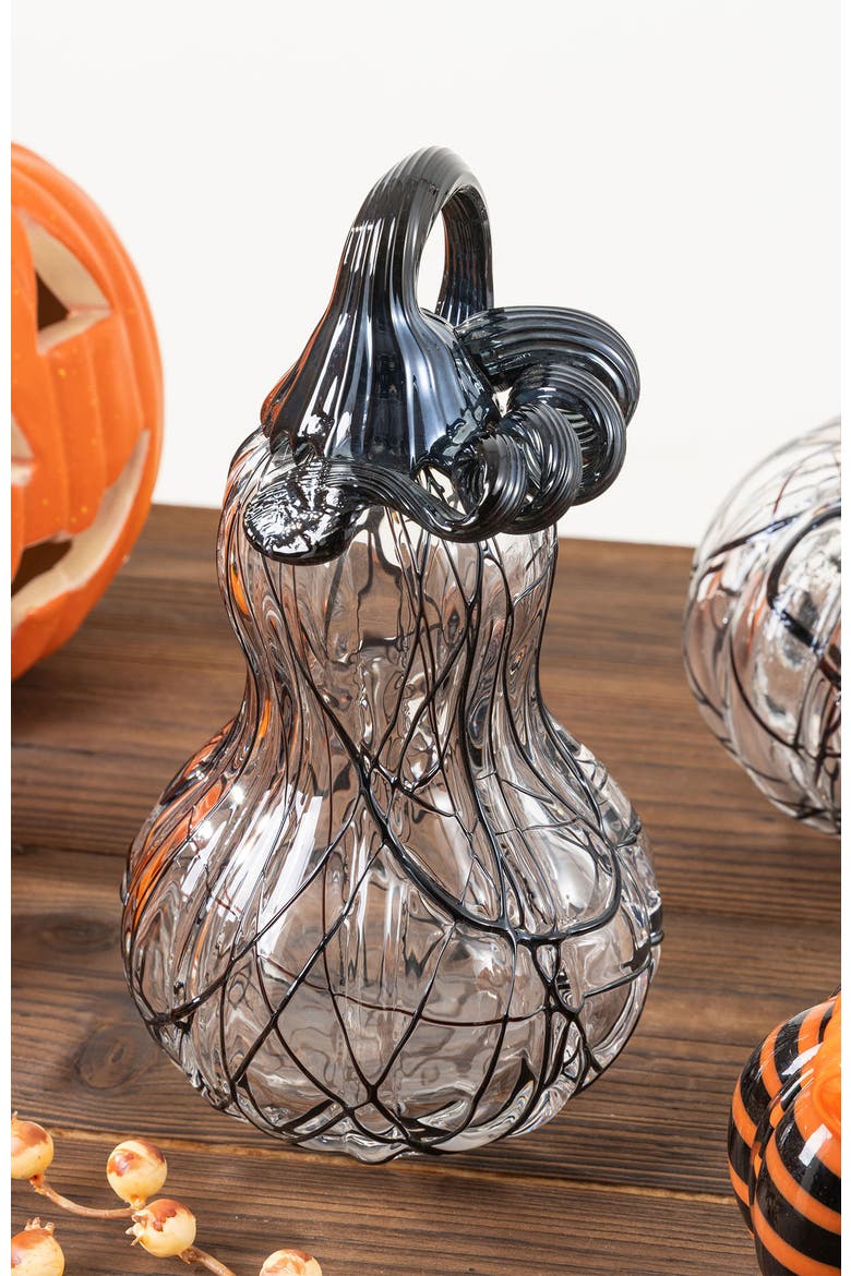 Halloween Abstract Black and White Glass Pumpkin, Alternate, color, Black