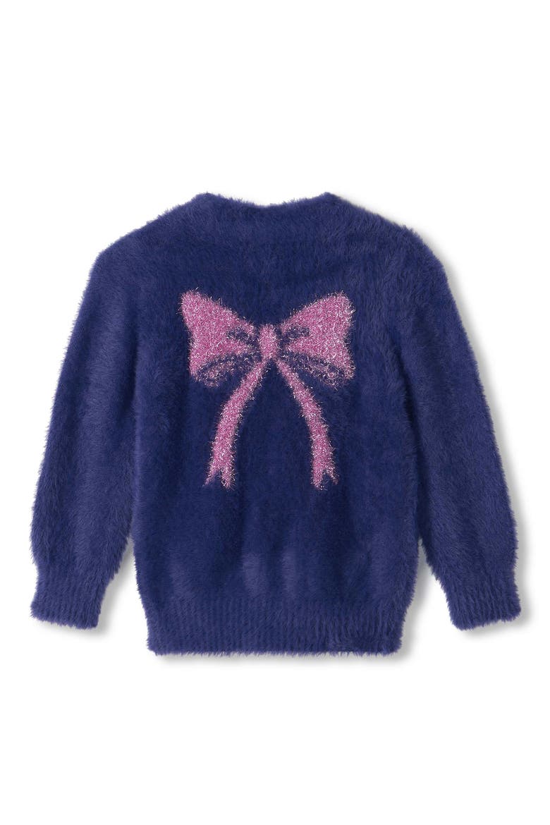 Kids' Fuzzy Bow Cardigan, Alternate, color, BRIGHT COBALT