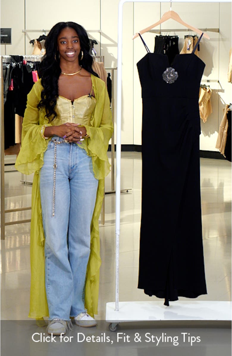 Rhinestone Detail Strapless Scuba Crepe Gown, sales video thumbnail