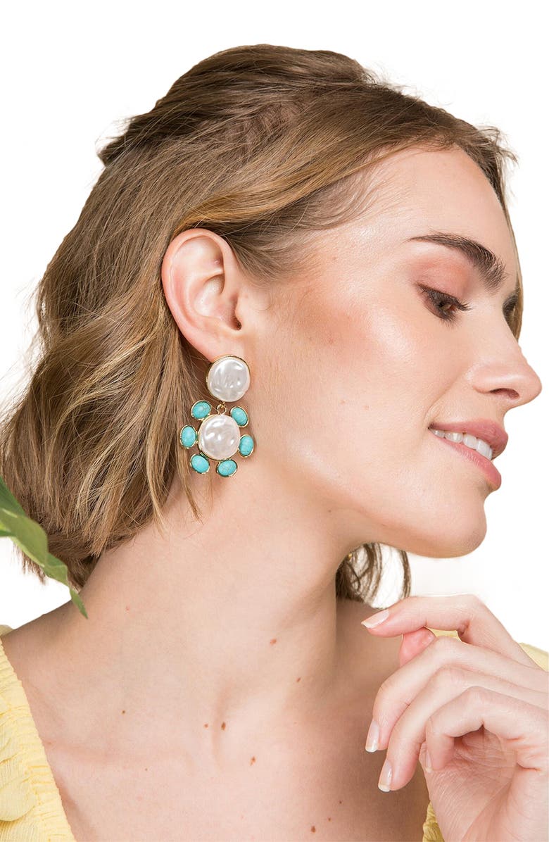 SAACHI Cadence Floral Imitation Pearl Turquoise Dangle Earrings, Alternate, color, White Combo