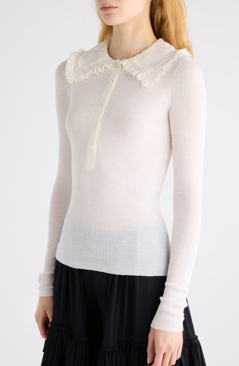 Chloé Superfine Wool Rib Polo, Alternate, color, Iconic Milk