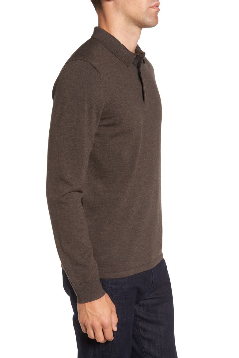Merino Wool Polo Sweater, Alternate, color, BROWN FAWN