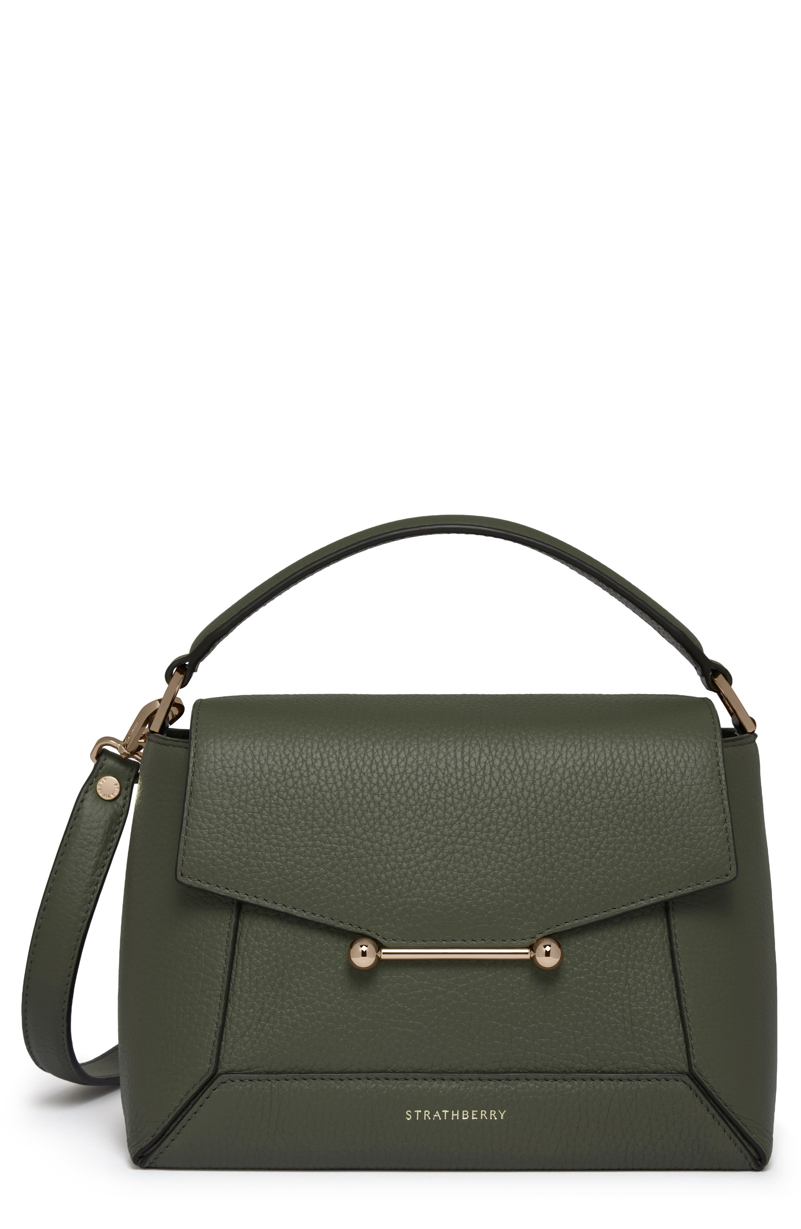 Strathberry Mosaic Leather Top Handle Bag, Main, color, Pine Green