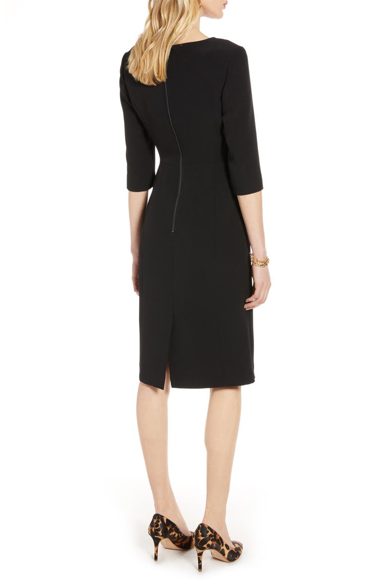 Stretch Crepe Sheath Dress, Alternate, color, BLACK