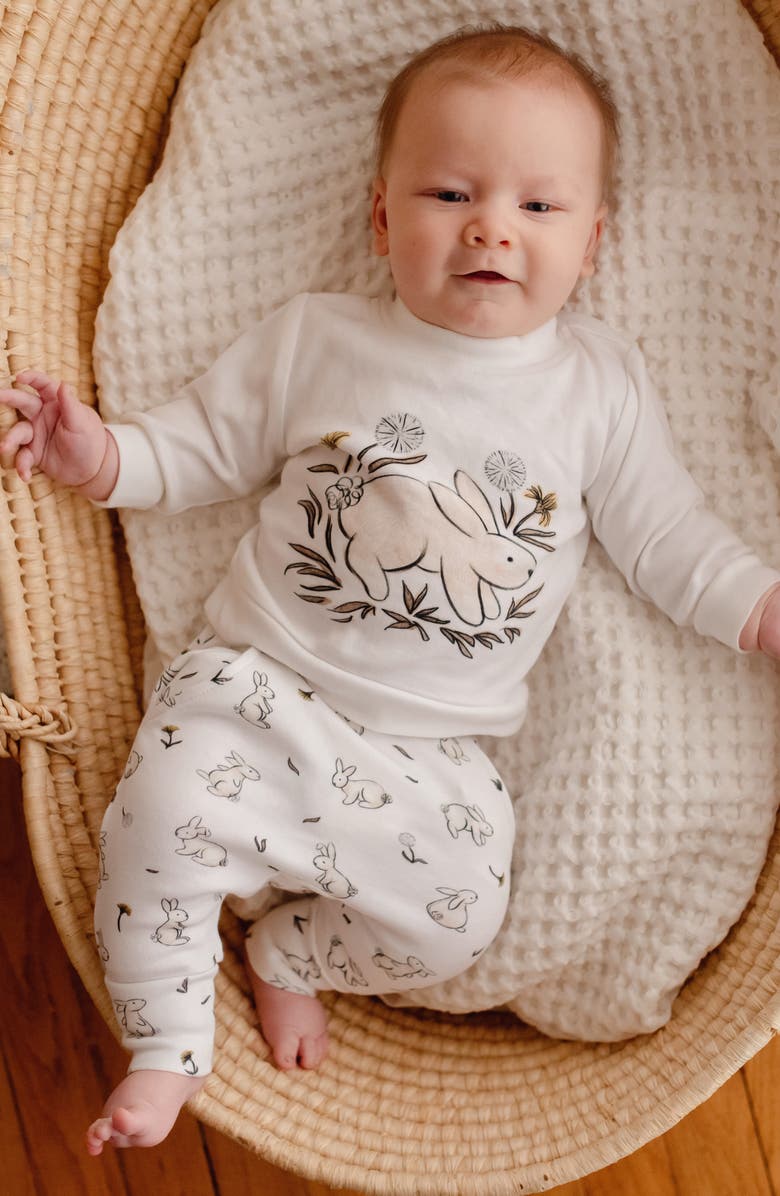 L'ovedbaby Bunny Print Organic Cotton Sweatshirt & Joggers Set, Alternate, color,