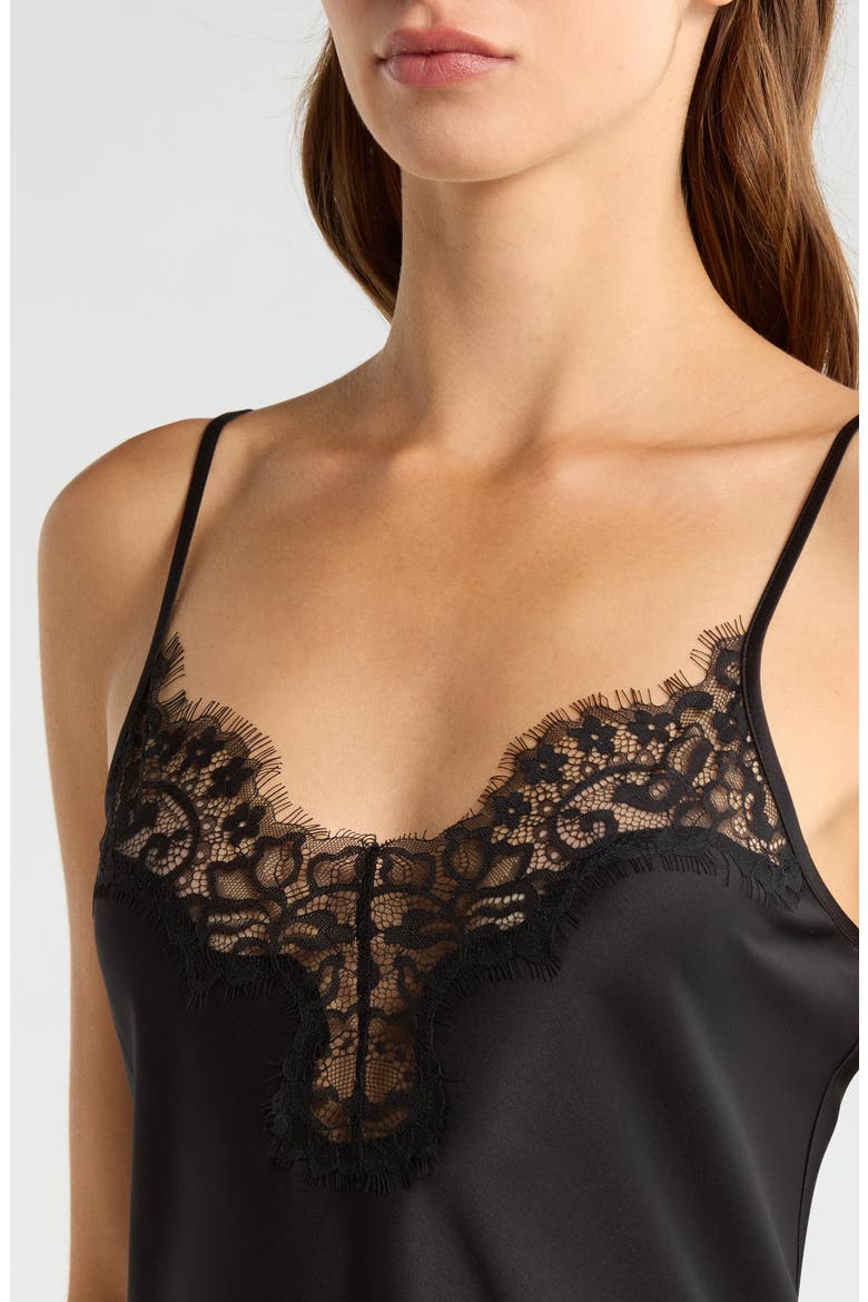 Lace Trim Satin Chemise, Alternate, color, BLACK