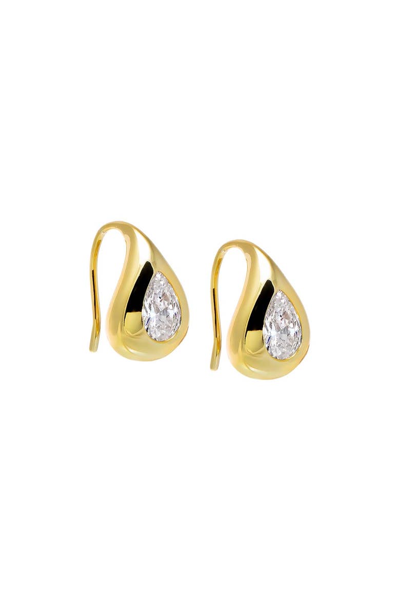 CZ Pear Bezel Fish Hook Huggie Earring, Main, color, Gold